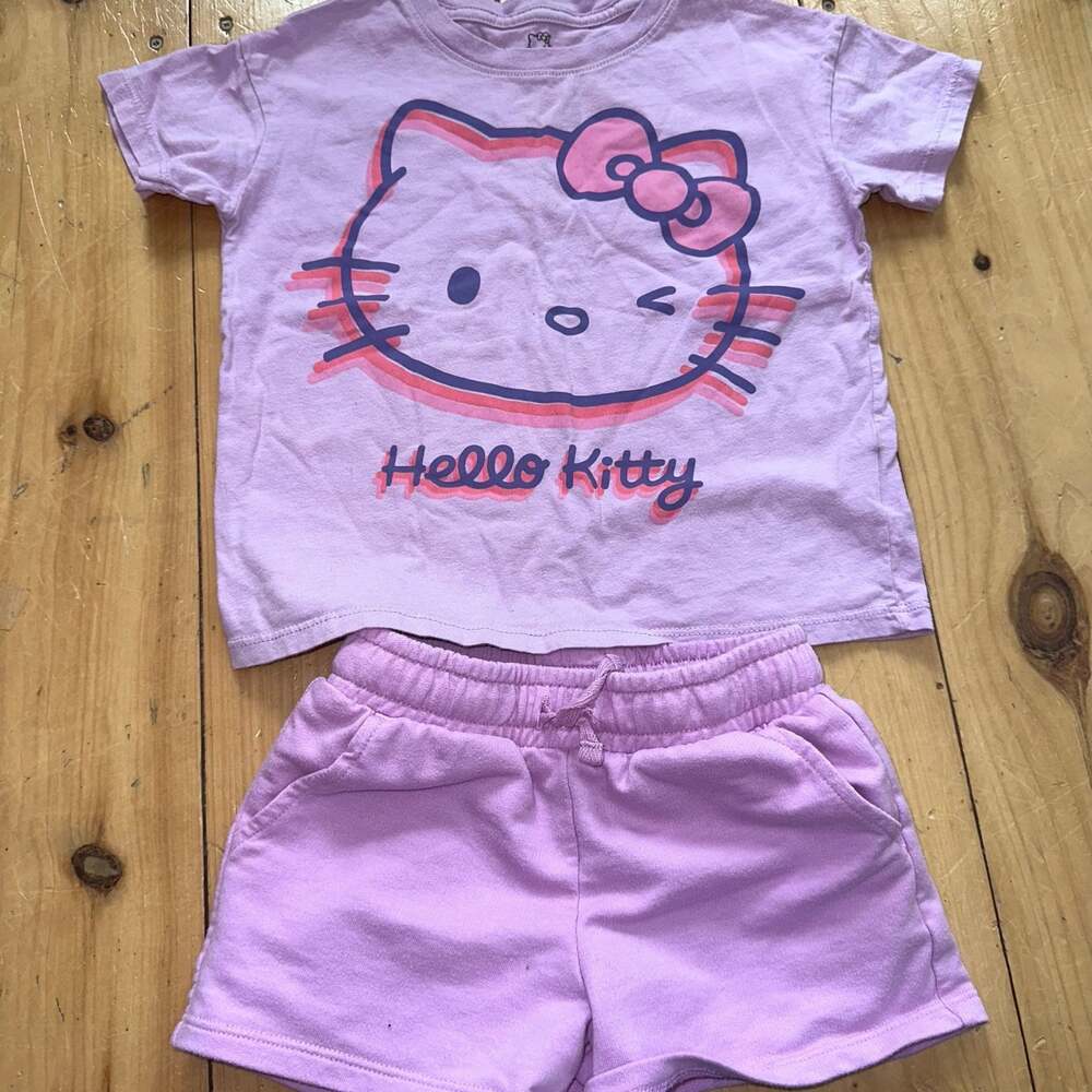 Purple Hello Kitty Toddler T-shirt Tee and Cat & Jack Shorts 5t